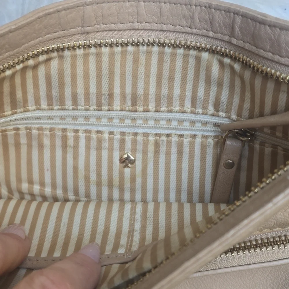 Vintage Kate Spade Beige Leather Shoulder Crossbody Street Bag tan